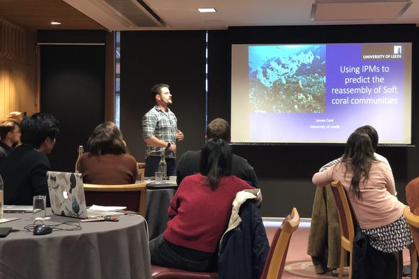james presenting his research at the nerc ipm course on coral demography and community ecology credit r salguero gomez